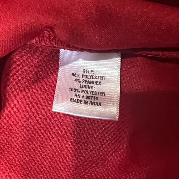 MSK Dress 20W Knee Length Red Black Velvet Floral 3/4 Bell Sleeves - Picture 5 of 8